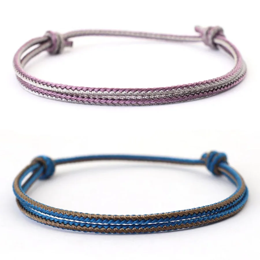 Simple Grade A Knitted Rope Bracelet Men Women Handmade Sliding Adjustable Ethnic Cord 5 Colors Bilayer Braclet Mother Day Gift image 3