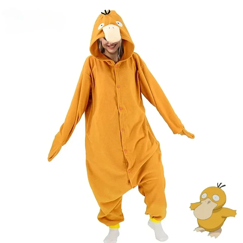 Psyduck Kigurumi نيسيس تأثيري حلي بطة منامة هالوين عيد الميلاد الصوف كامل الجسم بيجاما أنيمي ملابس خاصة دافئة Disfraz
