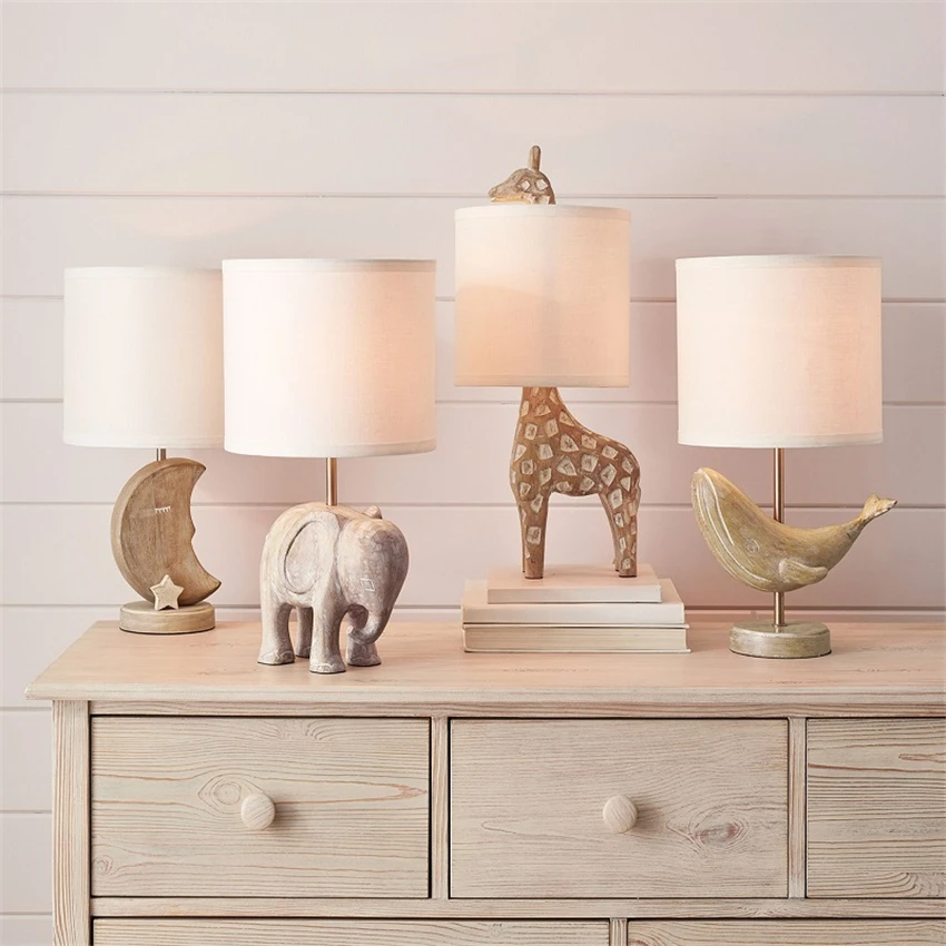 Nordic Hand-carved Wood Table Lamps Children's Room Bedroom Bedside Lighting Living Room Dining Room Country Art Deco Desk Lamps