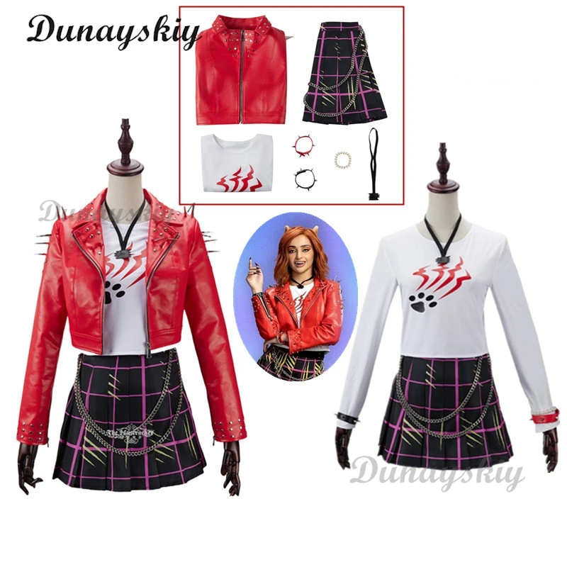 Anime Monster High Toralei Stripe Cosplay Costume Red Coat Belt Uniform Skirt for Womens Clothes Women Halloween Carnival Suit