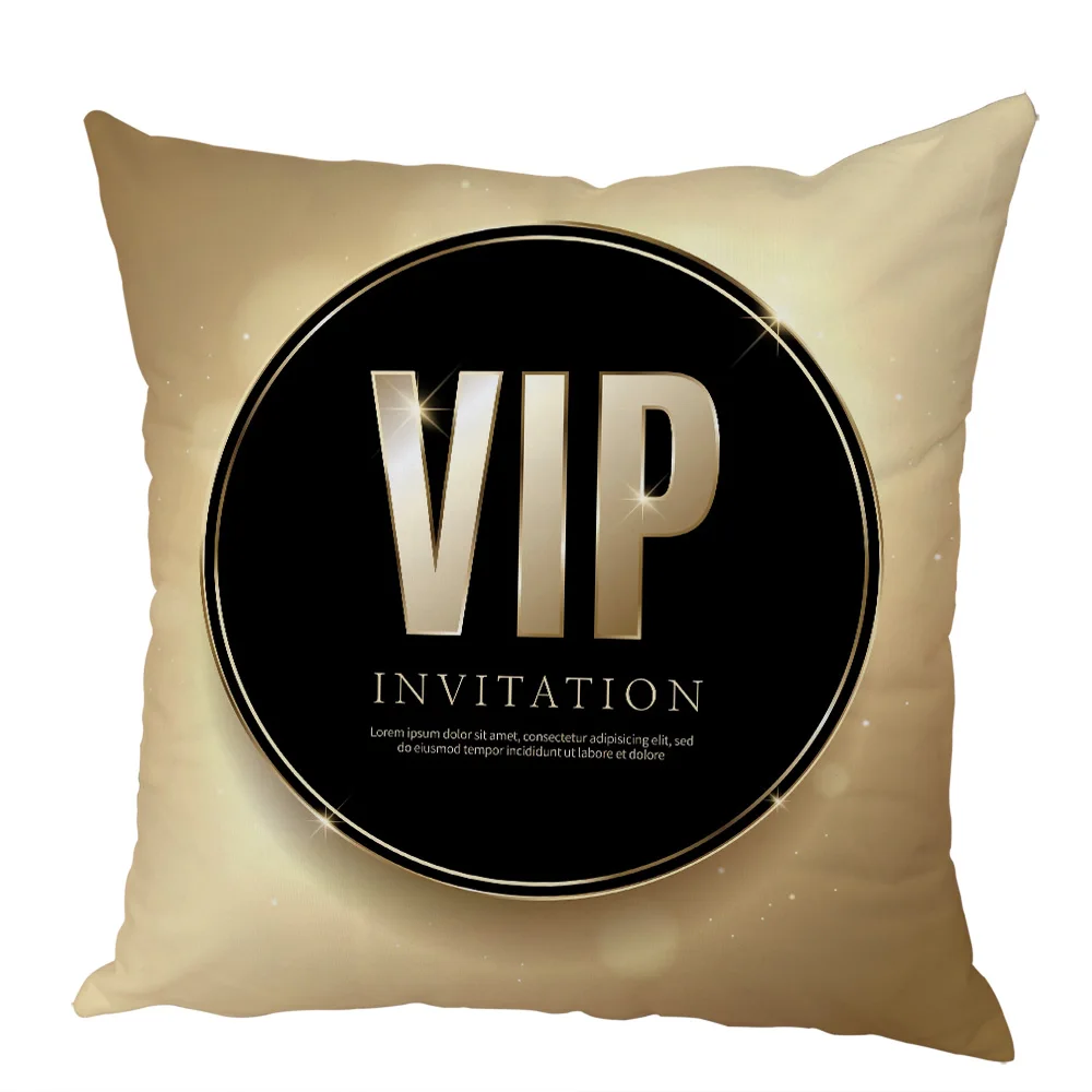 Geometric Black VIP Invitation  Cushion Cover Cartoon Pillow Case for Sofa Home Decor Letter Peach Skin Pillowcase 45x45cm