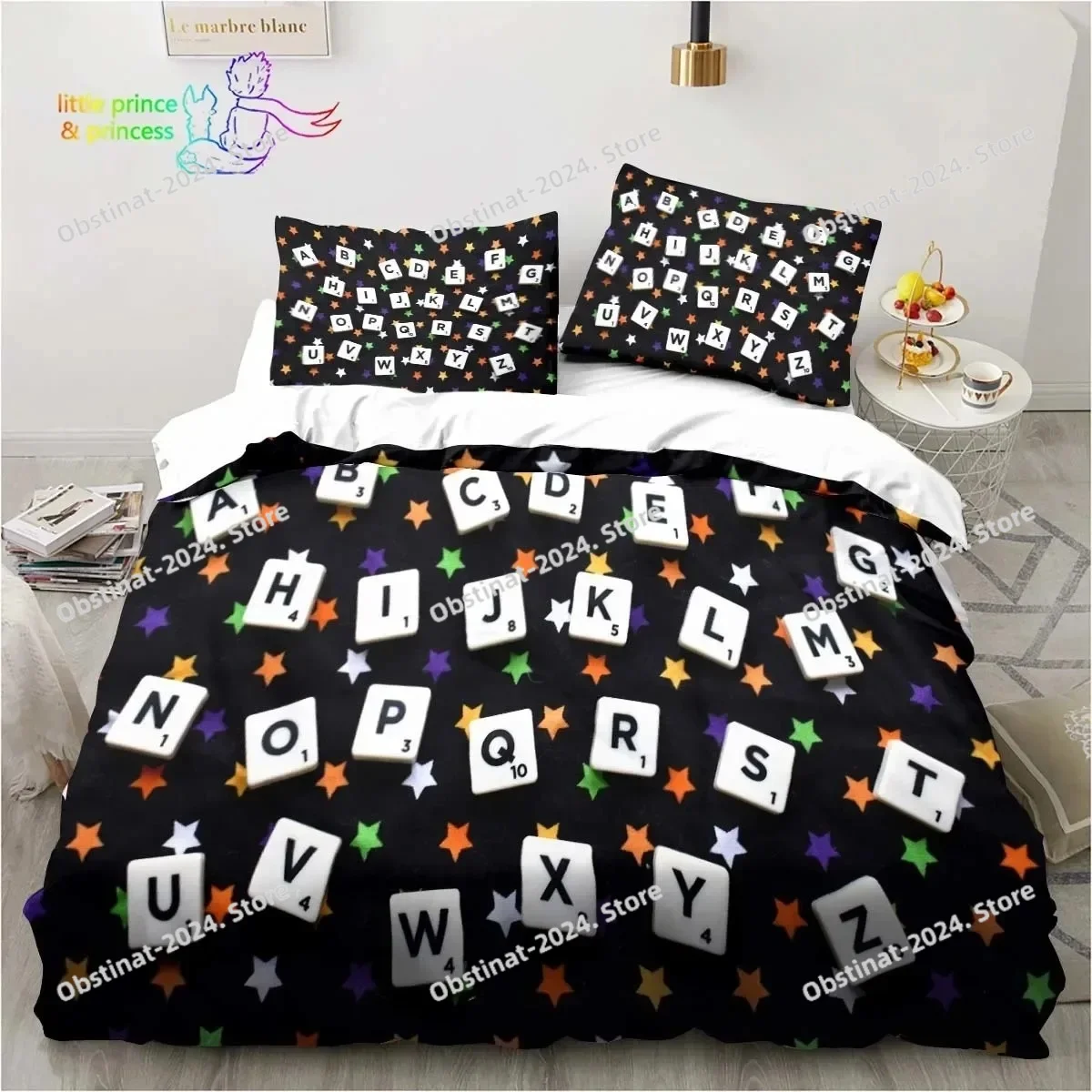 Educational Alphabet Bedding Set Printed Bed Set Duvet Cover Sheet Pillowcase Bed Soft Quilt Cover Full Queen King Size Gift
