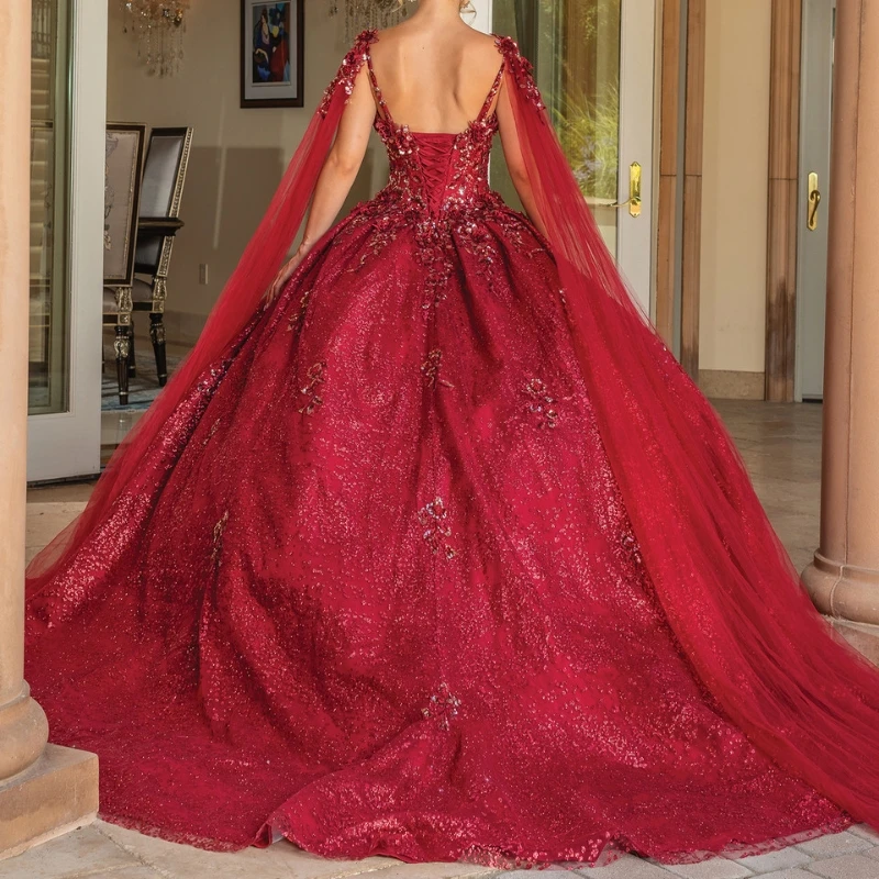 Red Off The Shoulder Ball Gown Quinceanera Dress Appliques Lace Beads With Cape Birthday Party Gowns Prom Dresses Vestido De 15