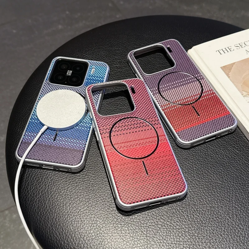 

For Xiao 15 15s Pro Ultra Case Plated Carbon Fiber Pattern Magnetic Camera Lens Protection Soft TPU Cover