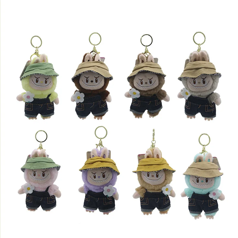 Monster LABUBU Plush Doll Keychain Cowboy Clothing Wearable Hat Strap Pants Doll Children's Toy Anime Character Backpack Pendant