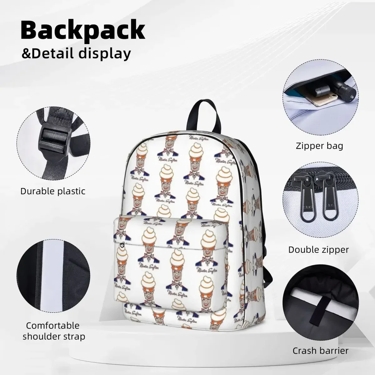 Mister Softee Backpacks Boy Girl Bookbag Children School Bags Cartoon Kids Rucksack Laptop Rucksack Shoulder Bag Large Capacity