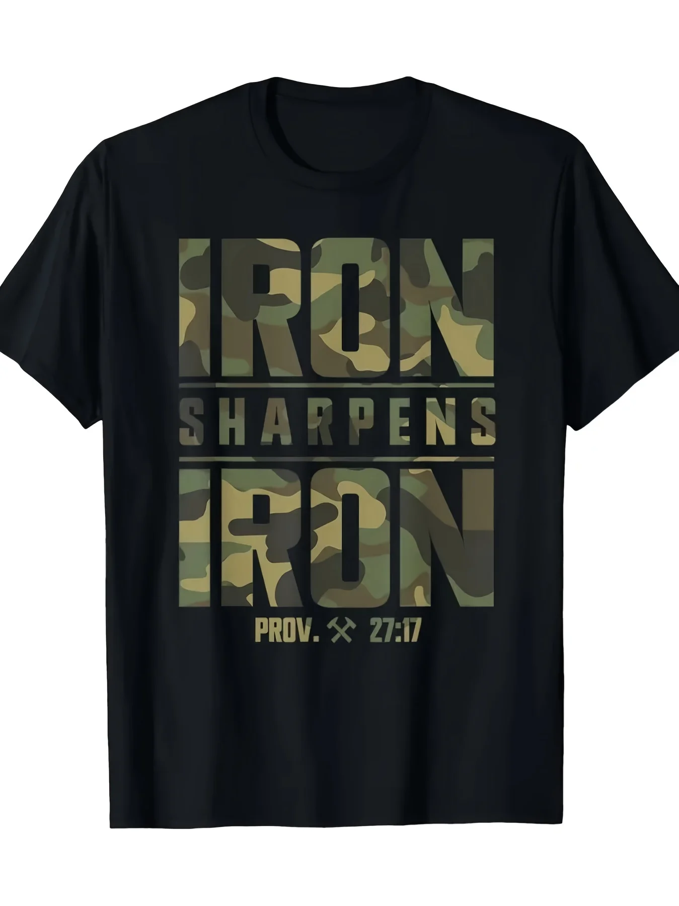 

Iron Sharpens Iron Christian Мужская камуфляжная футболка для тренировок в тренажерном зале со Священными Писаниями-100% хлопок-220 г