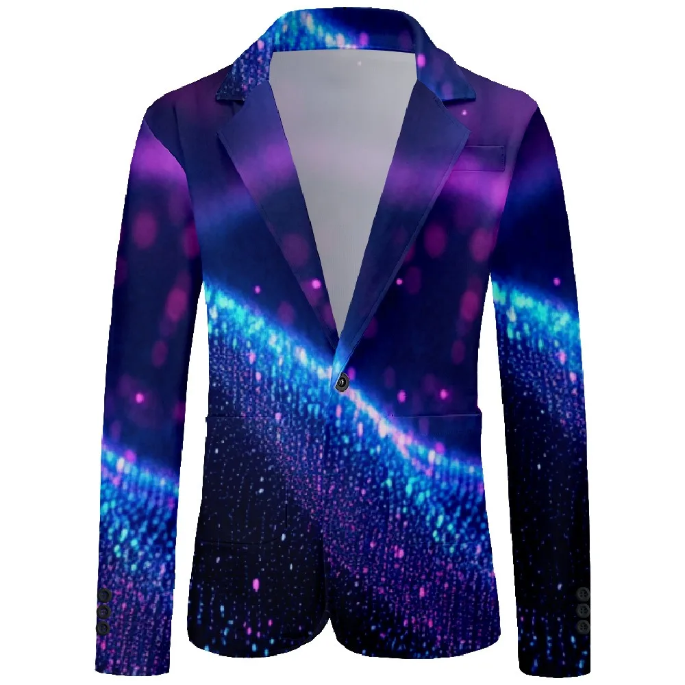 Mens Blazer Galaxy Glitter Print One Button Vintage Casual Coat Business Office Party Nightclub Jacket Slim Fit Blazers Outfit