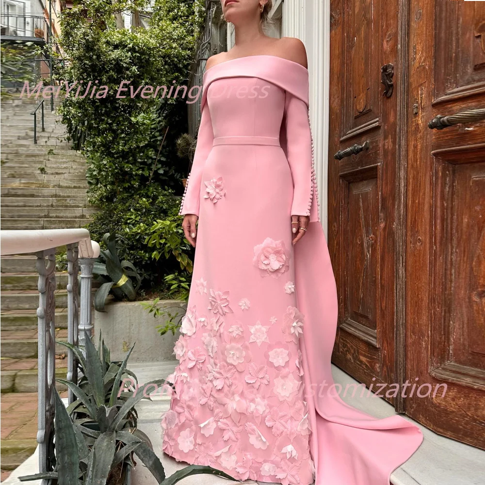 Meiyijia  Evening  Dresses Crepe Floor-Length   Strapless  Appliques Floral  Exquisite Luxurious  السعود   For  Woman  2024