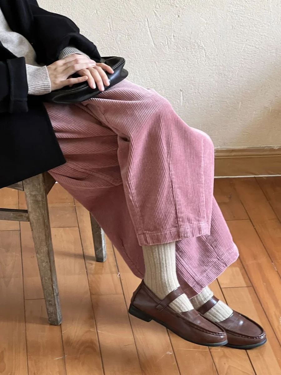 

Женские вельветовые широкие брюки больших размеров с высокой талией, повседневная рабочая одежда прямого кроя, осень-зима, свободный крой для похудения