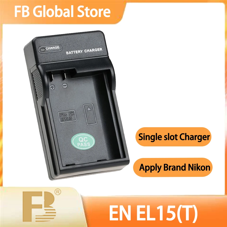 FB EN-EL15(T) Single Slot Micro USB Input Port Lightweight Portable Camera Battery Charger Compatible with Nikon EN-EL15