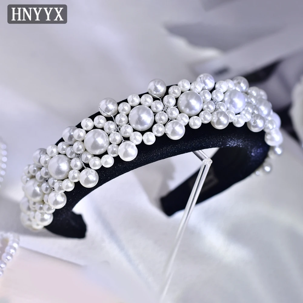 

HNYYX Baroque Pearl Headband Geometric Handmade Flower Hairband Thick Velvet Headwear Women's Prom Jewelry Hair Accessories A284