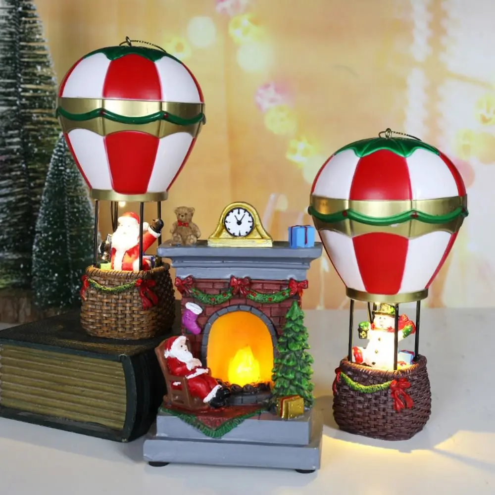 Luminous Christmas Hot Air Balloon Ornament Resin Hanging Christmas Glowing Ornaments with LED Light Santa Claus/Snowman