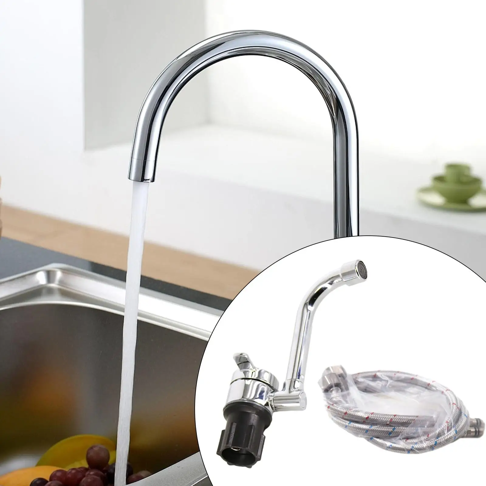 

RV Faucet Hot and Cold Rotating 32mm Stainless Steel Kitchen Faucet Kitchen Sink Faucet with Hose for Marine Boat Bathroom