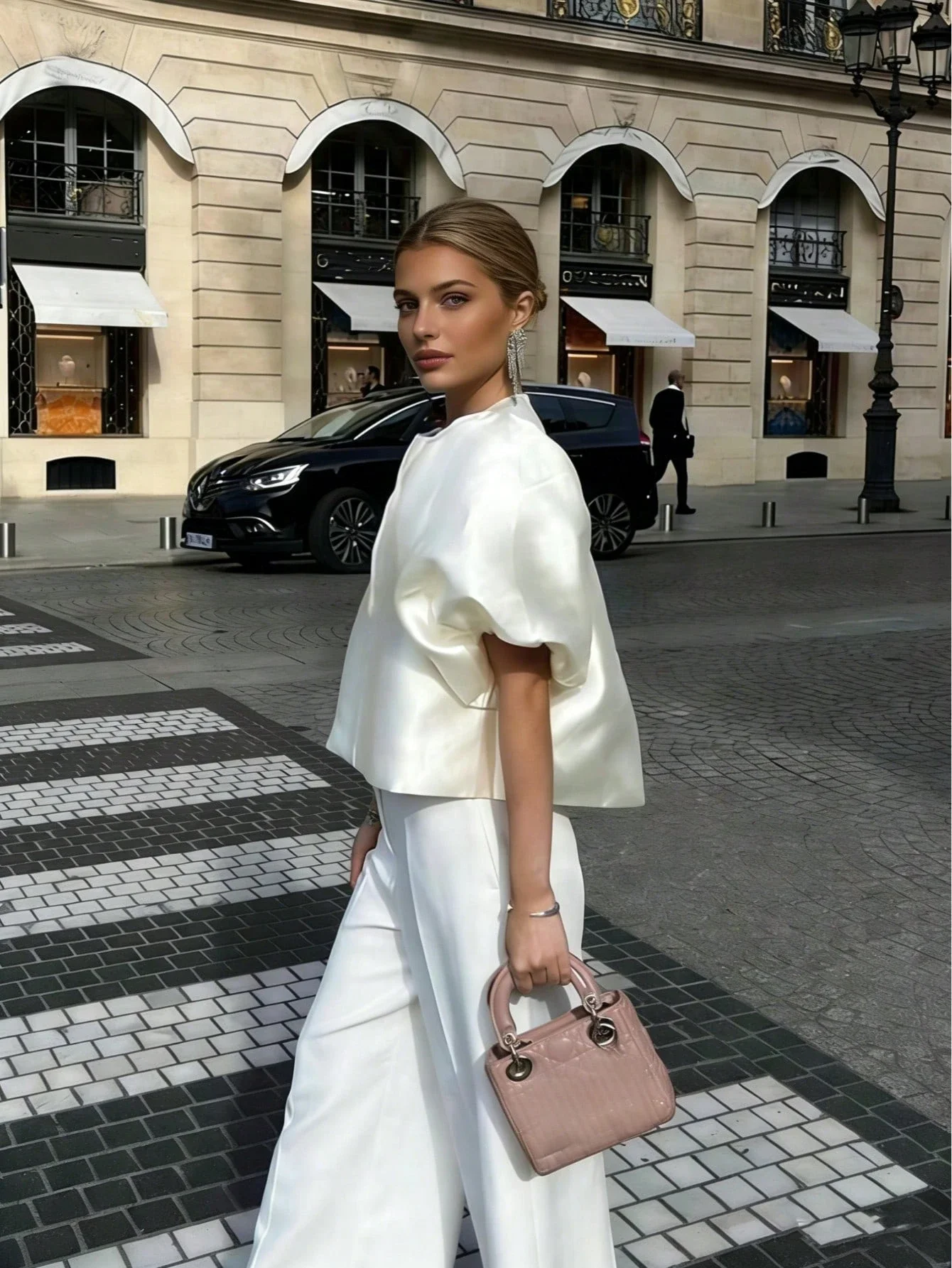 

Элегантная атласная белая блузка с пышными рукавами для женщин, офисный и повседневный стиль, весна-лето