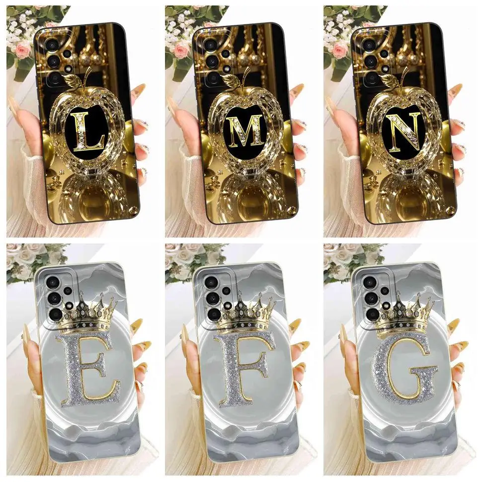 For Samsung Galaxy A72 4G A725F Case New Crown Letters A-Z Silicone Back Cover For Samsung a72 A72 5G Matte Phone Cases Fundas