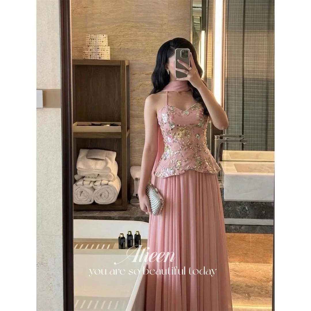 

Aileen Chiffon Halter Pink A-Line Evening Dress 2026 Prom Dress Elegant Formal Evening Customized Women New Trending 2026