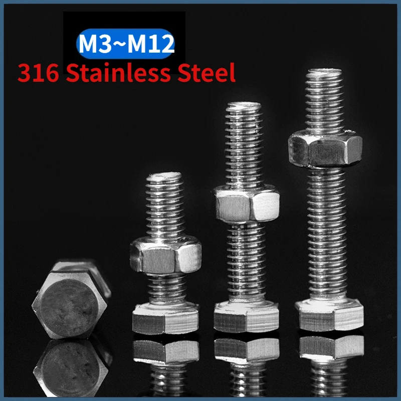 

M3 M4 M5 M6 M8 M10 M12 SET SCREWS FULLY THREADED HEXAGON HEAD BOLTS AND HEXAGON FULL NUTS 316 A4 STAINLESS STEEL