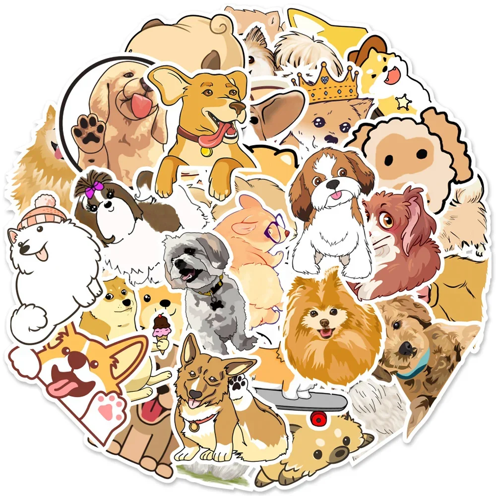 

10/30/50pcs Cute Pomeranian Shiba Inu Golden Retriever Dog Mixed Cartoon Sticker For IPad Bike Luggage Laptop Guitar Wholesale