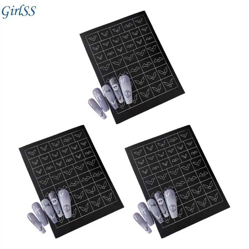 ملصقات أظافر الهالوين على الفور لاصقة على شكل هيكل عظمي مخيف لتزيين الأظافر للحفلات T4MB