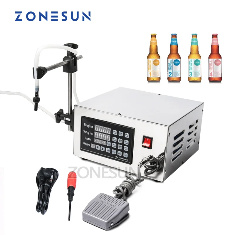 

ZONESUN Electric Liquid Filling Machine Juice Edible Oil Soy Sauce Bottle Filler Food Processor Semi-auto Membrance Pump KC280