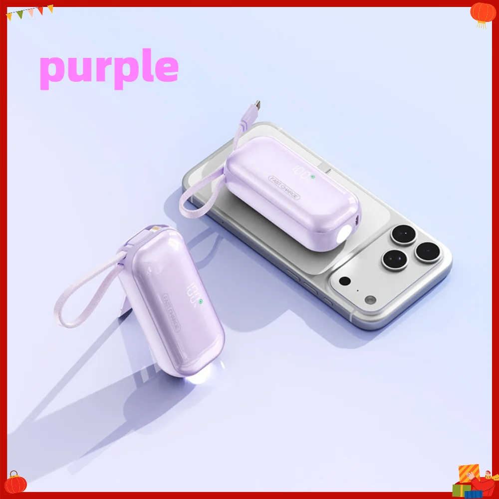 10000mAh Capsule Power Bank 22.5W Bidirectional Fast Charging Built-in Cable Compact with Stand & LED Light for IOS & Android