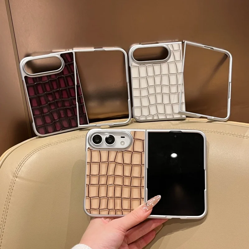 Luxury Crocodile Embossed PU Leather Phone Case for iPhone Dou With Silver Electroplated Frame Split Type Shockproof Shell Cover