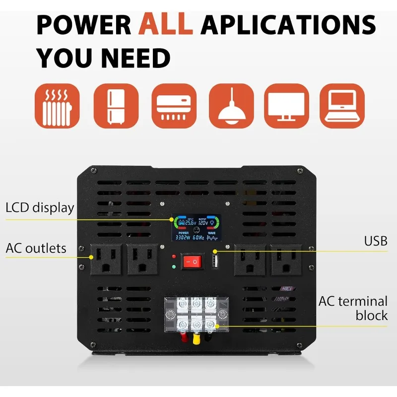 24V Pure Sine Wave Inverter 5000 Watt Heavy-Duty Off Grid Inverter with Bluetooth Remote, 10000 Watt Surge Power