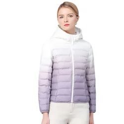 Winter Down Jackets Women 2022 90% Ultra Light Portabl White Duck Down Ladies Gradient Thin Hooded Coat Parkas Female Outwear