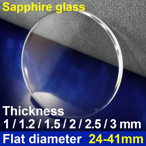 Imagen 1 del producto Diámetro 24 - 41 mm, espesor 1,0/1,2/1,5/2,0/2,5/3,0 mm, cristal de zafiro mineral transparente plano, piezas de reloj, cristal de reloj