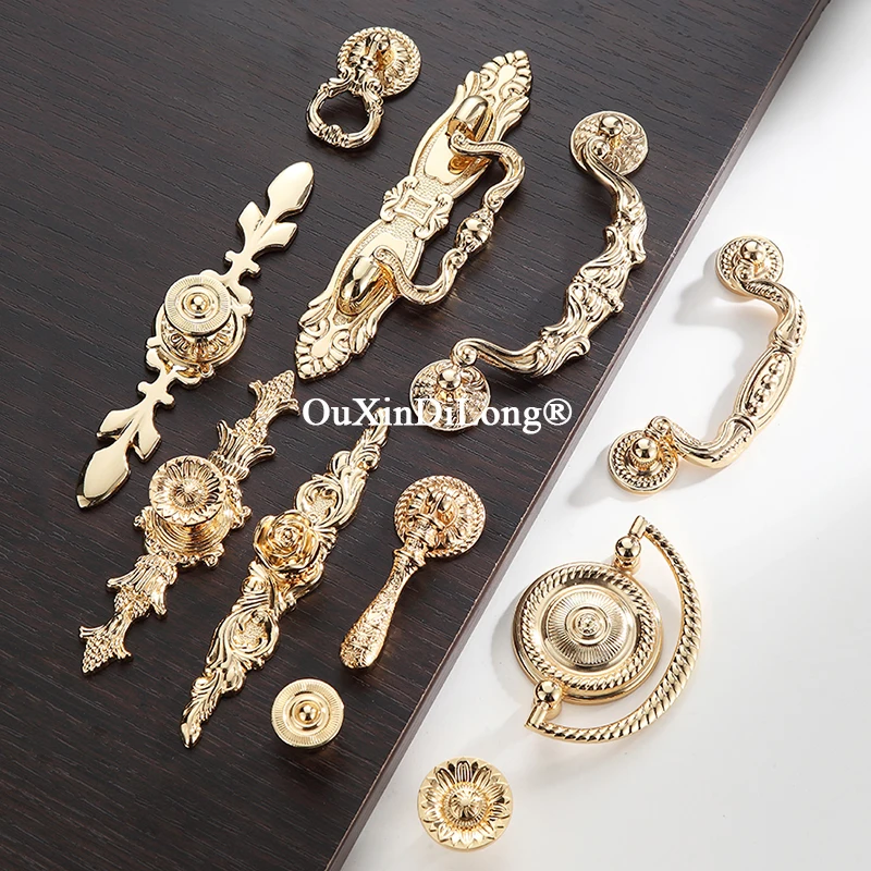 Luxury 4PCS Solid Brass Gold Furniture Pulls Handles Drawer Knobs Cupboard Wardrobe Dresser Closet TV Wine Cabinet Pulls Knobs