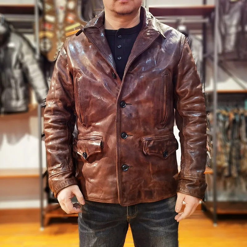 LZP238 Asian Size Super Top Quality Heavy Genuine Japan Horse Leather Slim Classic Horsehide Stylish Switchyard Jacket