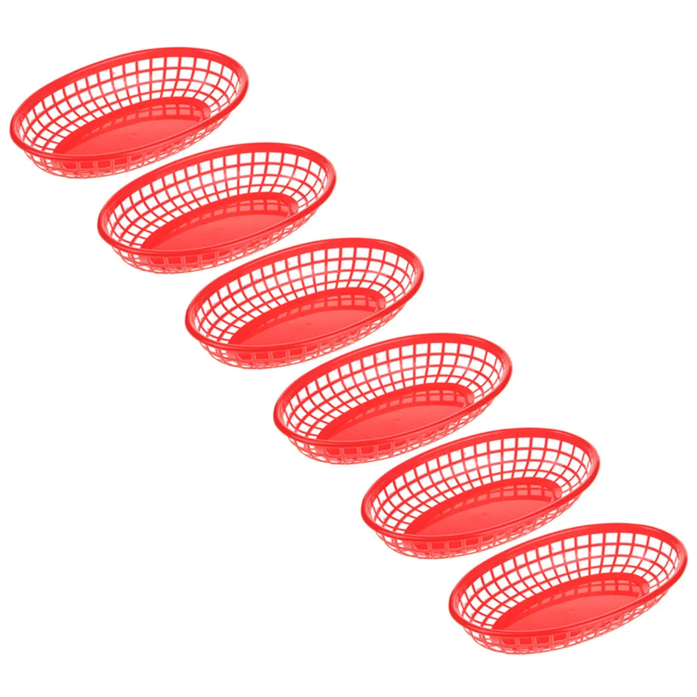 

6Pcs Boat Shaped Fast Food Baskets Chips Snack Tray French Fries Rack Red Color Vegetable Fruit Storage Plastic Plates Bowls Set
