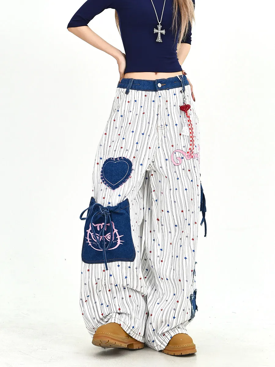 Women Plaid Y2k Long Trousers Baggy Pants Japanese Harajuku 2000s Korean Wide Leg Pantalones High Street Grunge