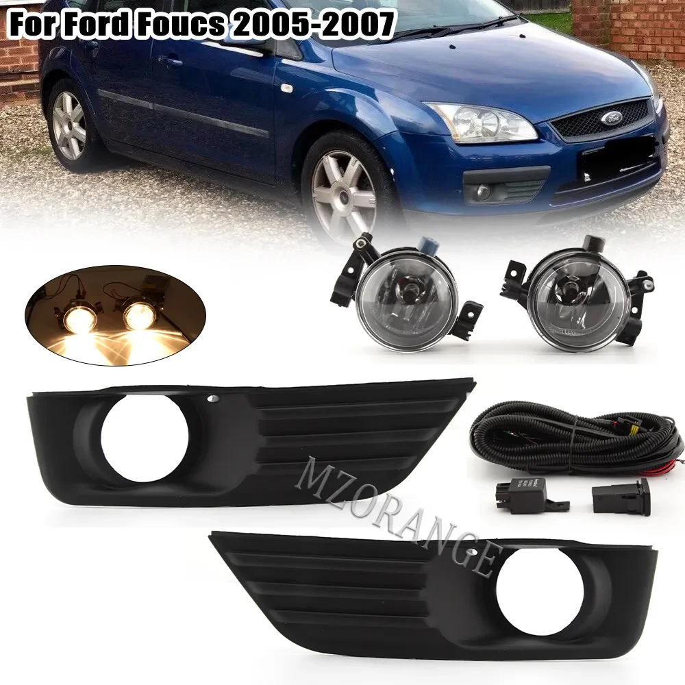 Luzes de nevoeiro para ford focus mk2 2004-2010 led conjunto de lâmpada de nevoeiro cobre lâmpadas de nevoeiro quadro grill fio interruptor kit