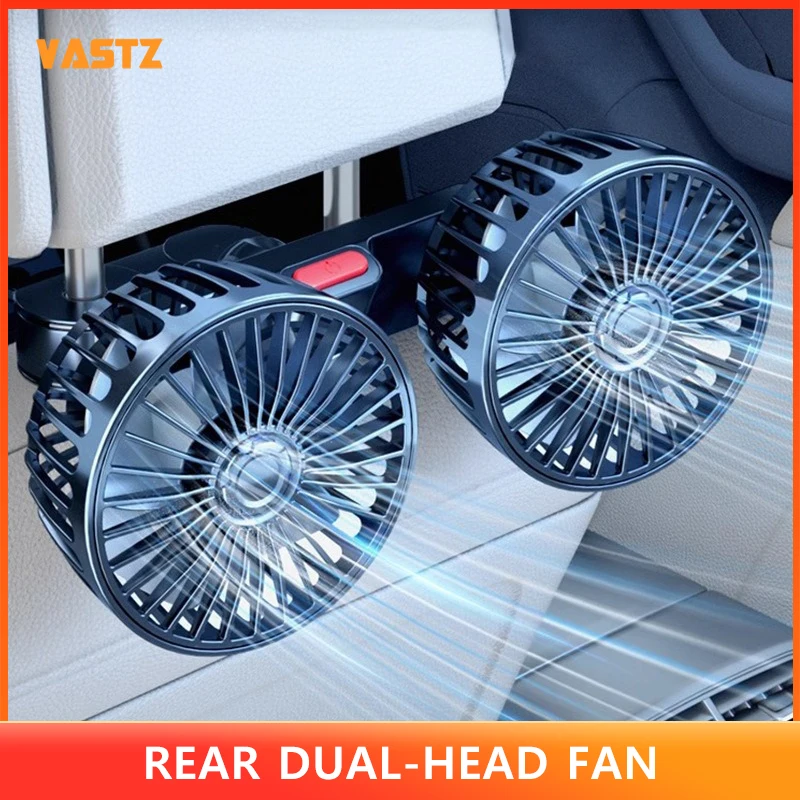Car Seat Back Fan Dual Head 3 Speed 360 Rotation Adjustable Cooling Fan 12V 24V USB Quiet Airflow for SUV Sedan Truck