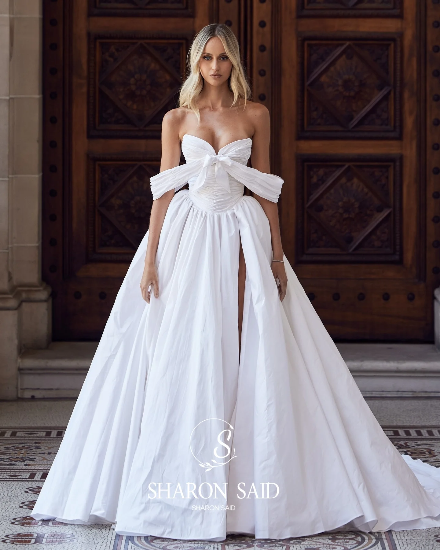 Sharon Said 2026 Simple White A-line Sweetheart Wedding Dress High Split  With Bow Detail Design Bridal Gown SW039 Customized