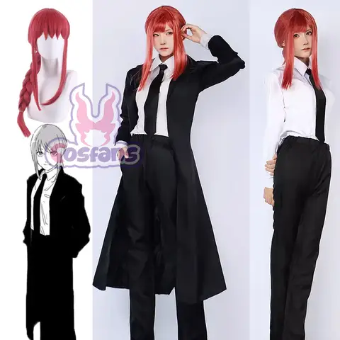 Makima Cosplay Anime Chainsaw Man Costume Black Trench Shirt Uniform Wig Suit Halloween Clothes for Women Nurse Full Set Gloves