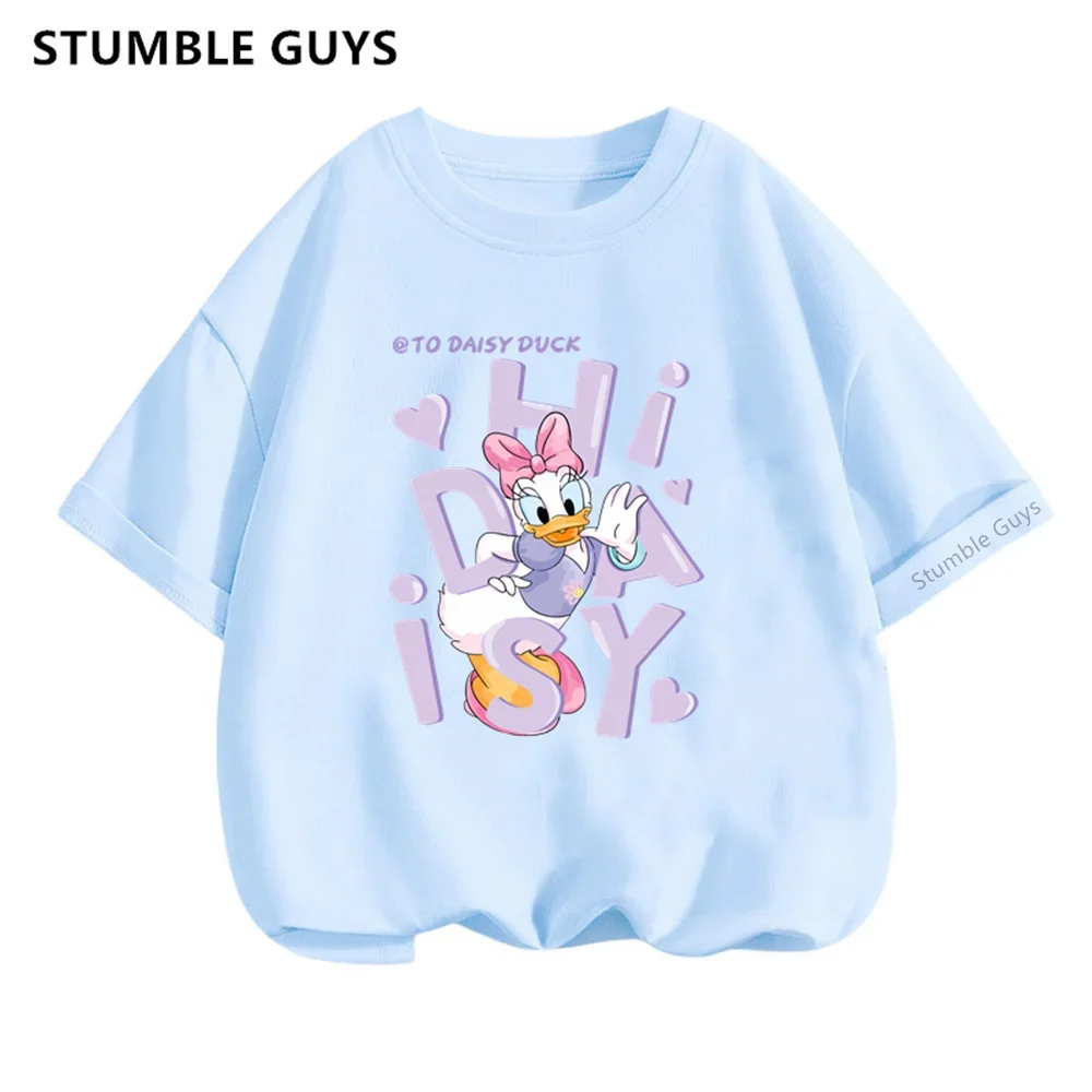 2024 New Disney Kids Daisy Duck Print Tshirt Baby Boy Clothes Kawaii Girls T-Shirts Casual Summer Tops Teen Short Sleeve