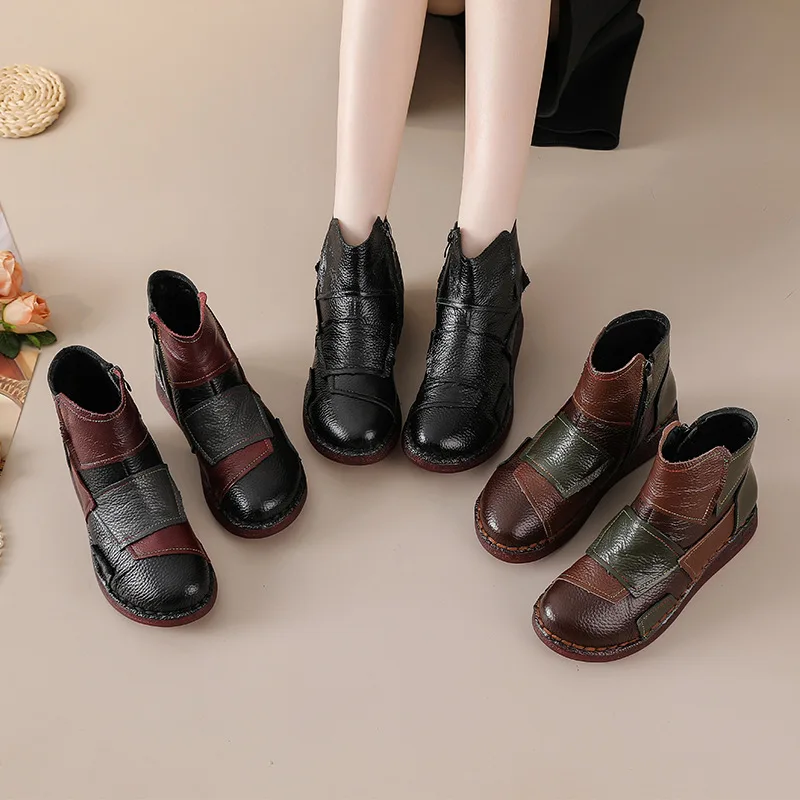 

Кожаные полусапожки в тон, теплая и удобная хлопковая обувь, женские зимние кожаные ботинки на воловьей подошве