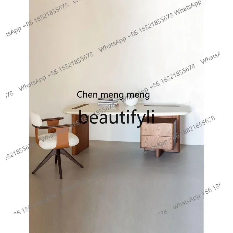 cn8350 ss Vintage Style Solid Wood Desk Italian Minimalist Designer Office Desk Light Luxury Modern Wabi-Sabi Style Study Desk