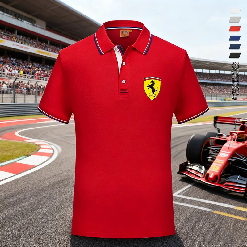 

Car Badge Short-sleeved T-shirt for Sports Training Summer Lapel Polo Shirt Men Business lapel short-sleeved T-shirt For Ferrari