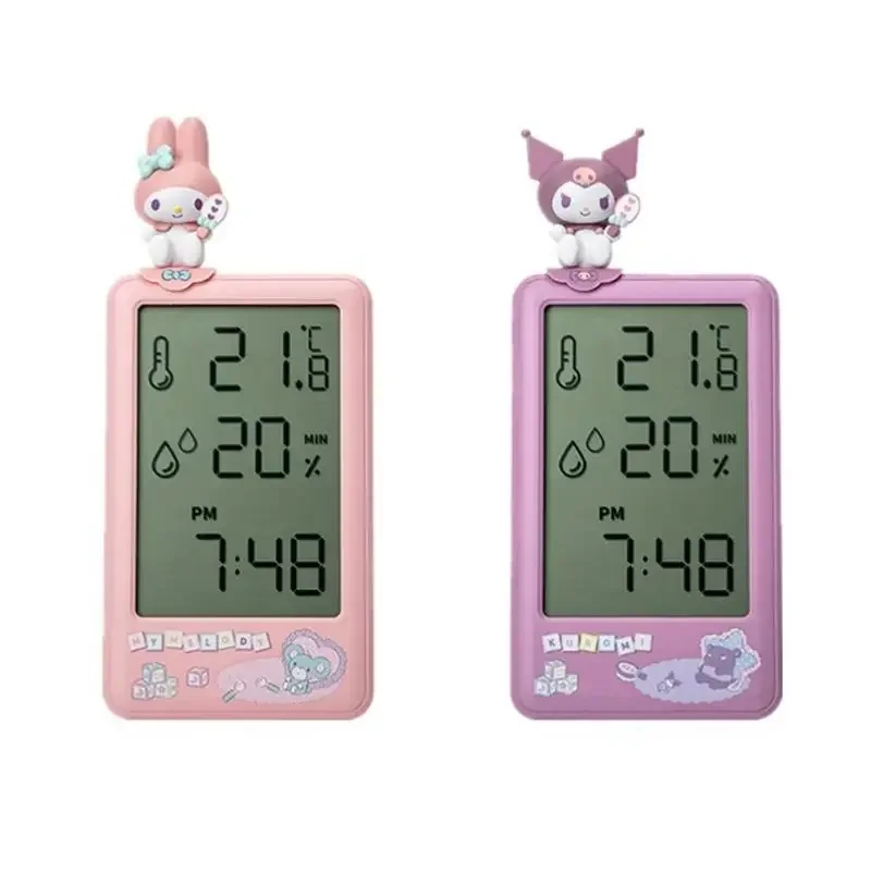 Sanrio 만화 홈 전자 온도 및 습도 측정기 온도계 마이 멜로디 Kuromi Kawaii 애니메이션 플러시 장난감 친구 선물