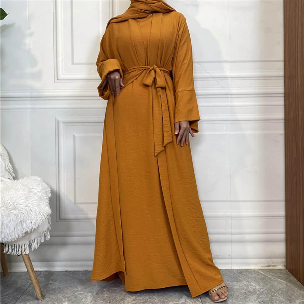 Fashion Slim Abayas Sets Long Sleeves Muslim Women's Robes with Inner Dress Classic Islamic Same Color Hijabs Wholesale RIMAIRE