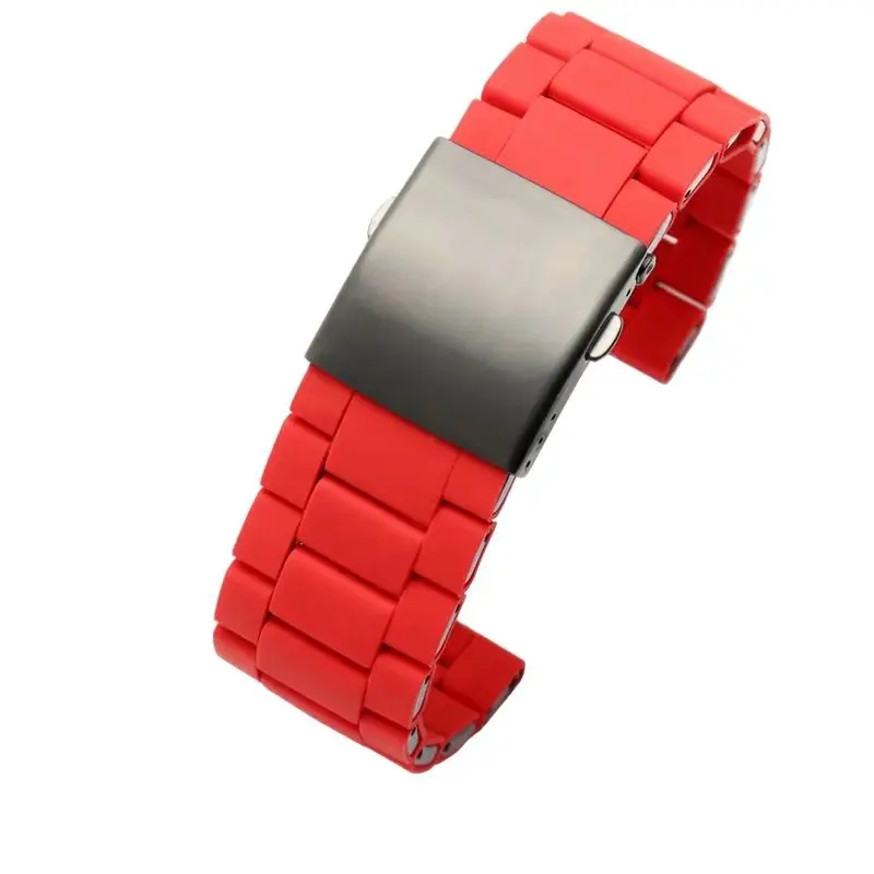 For DZ7396 DZ7370 DZ4289 DZ7070 DZ739 Watchband Black Red 24 28mm Waterproof Silicone Rubber Cover Metal Stainless Strap