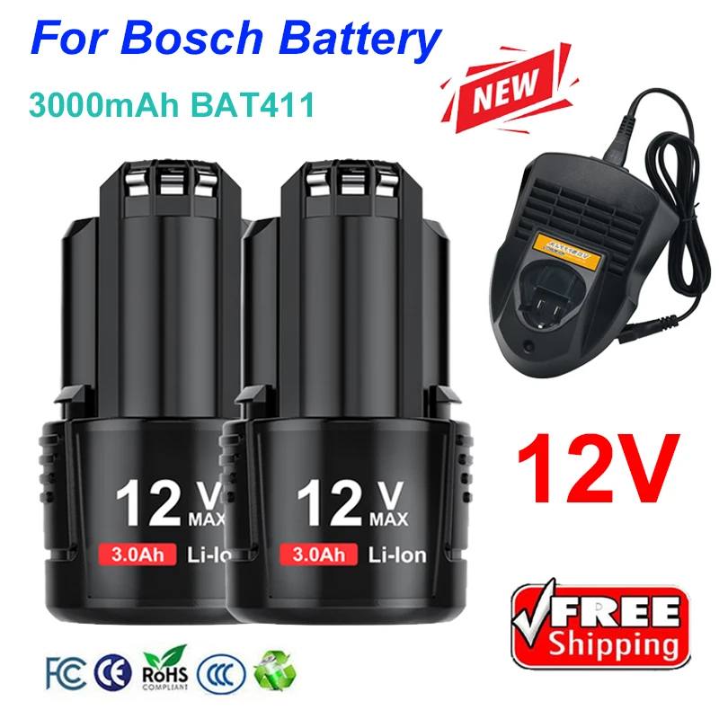 3000mAh For Bosch 12V Battery Li-ion Replacement Battery BAT412A BAT414 BAT411 BAT412 Cordless Power Tools for Bosch 12V charger