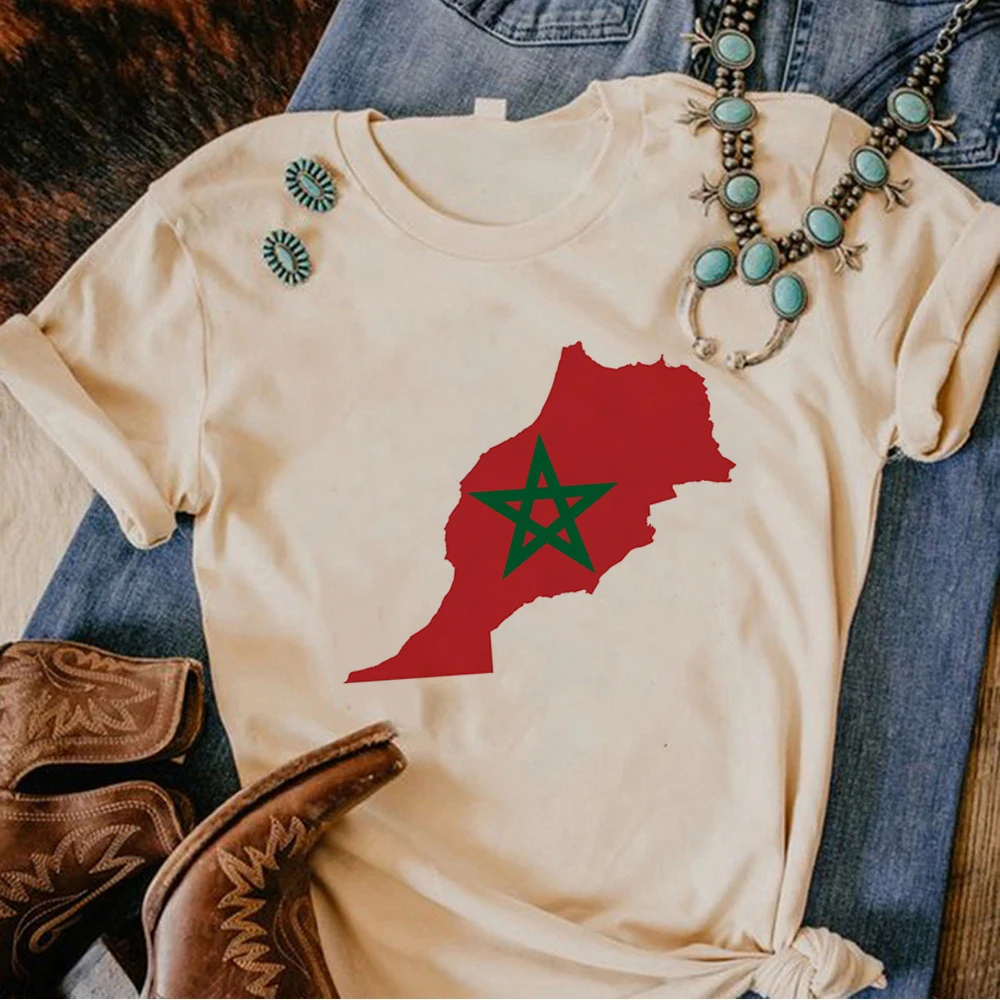 Maroc-Camiseta marroquí para mujer, camiseta de cómic, ropa divertida de manga