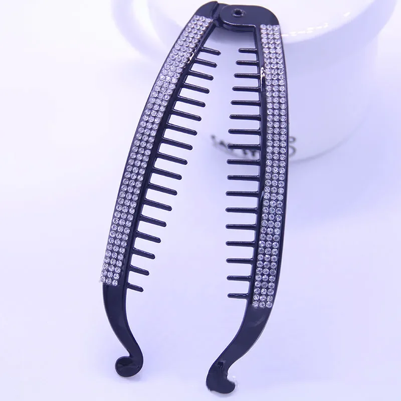 Biżuteria do włosów Banana Barrettes Fish Hair Claw Clips Spinki do włosów Black Rhinestone Akcesoria do włosów dla kobiet Klipsy Zacisk Nowe nakrycia głowy