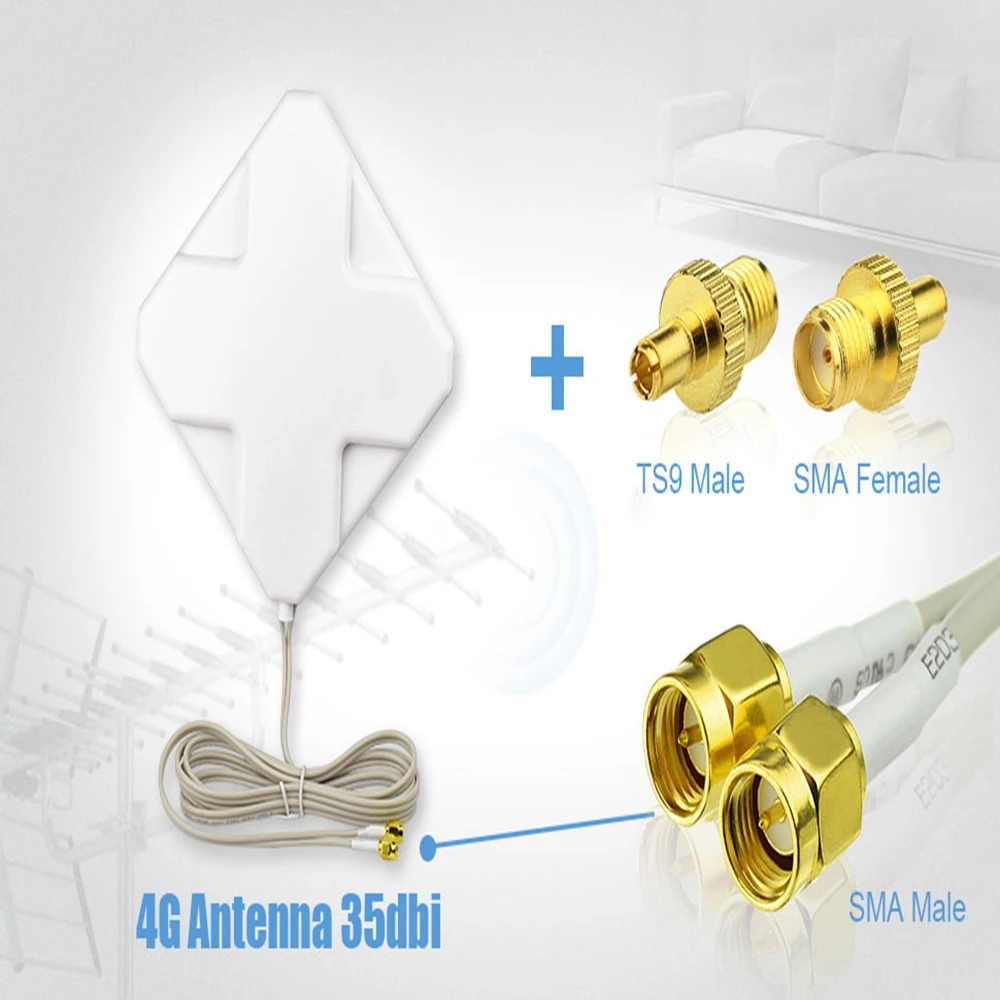 

Superbat 35dbi 791-821Mhz/832-862Mhz/1710-1785Mhz/1805-1880Mhz/2500-2570Mhz/2620-2690Mhz 4G LTE Dual Band Antenna SMA 2M Cable