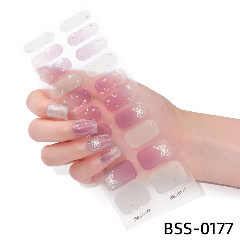 20Tips/Sheet Semi-Cured Gel Nail Patch Pink Tulip Flower Adhesive Sliders Long Lasting Full Cover Nail Stcikers UV Lamp Need